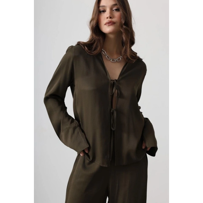 Önden Biyeli Bluz Ve Pantolon Takım - Haki