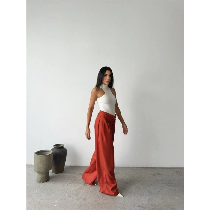 PALAZZO PANTOLON KUMAŞ KEMER DETAYLI - Kiremit