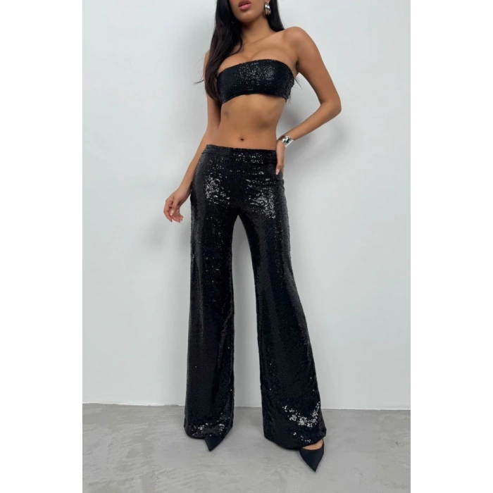 Payetli Wide Leg Pantolon