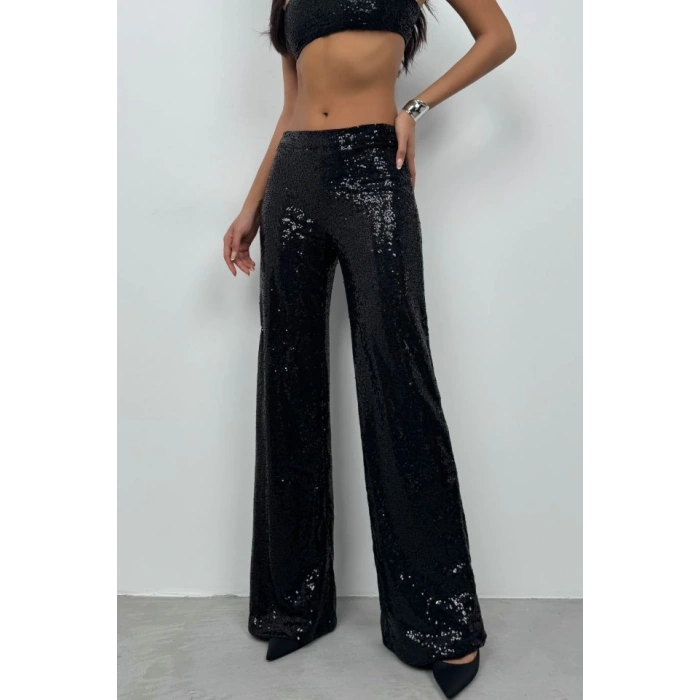 Payetli Wide Leg Pantolon