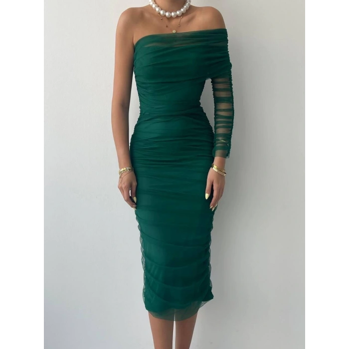 Polack Tek Omuz Tül Elbise