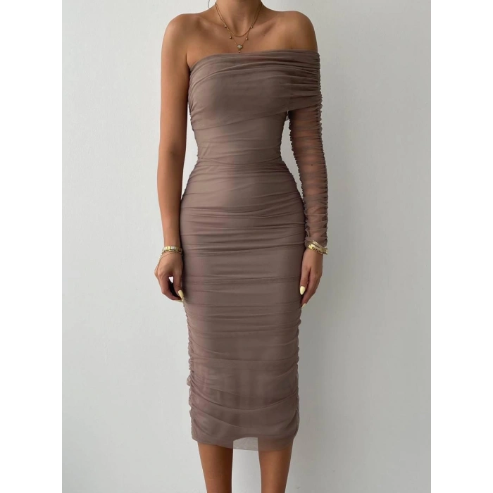 Polack Tek Omuz Tül Elbise