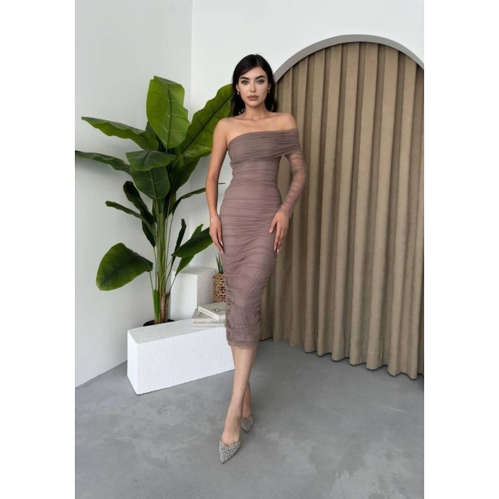 Polack Tek Omuz Tül Elbise