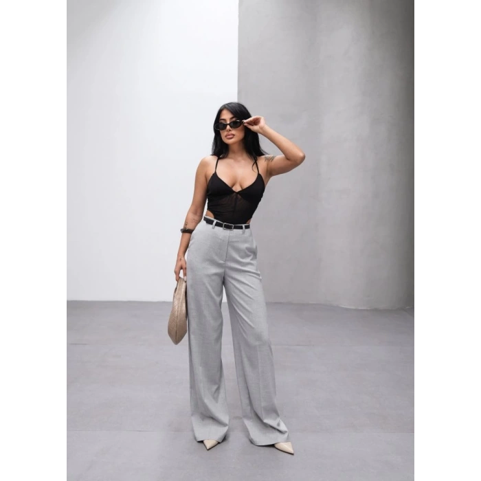 Poly Viscose Yüksek Bel Kemerli̇ Ve Dökümlü Palazzo Pantolon (Kemer Dahi̇l)