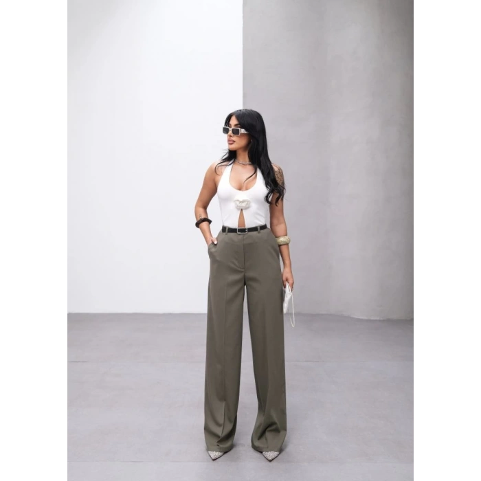 Poly Viscose Yüksek Bel Kemerli̇ Ve Dökümlü Palazzo Pantolon (Kemer Dahi̇l)