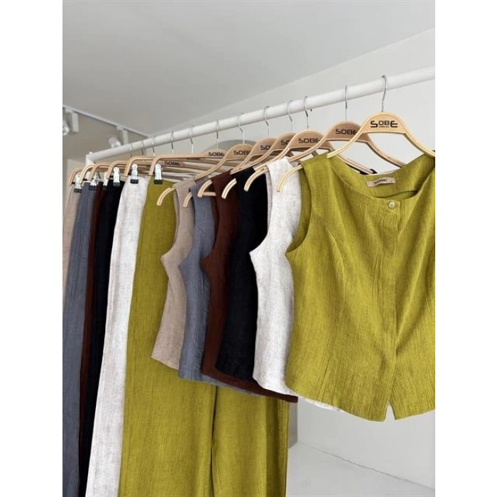 Sıfır Kollu Bluz Batik Desenli Pantolon İkili Takım 10181-08