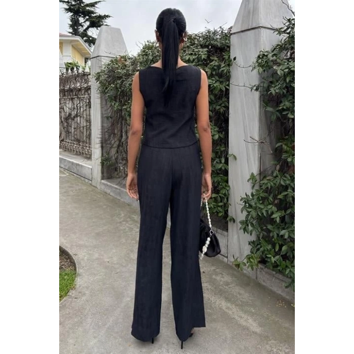 Sıfır Kollu Bluz Batik Desenli Pantolon İkili Takım 10181-08