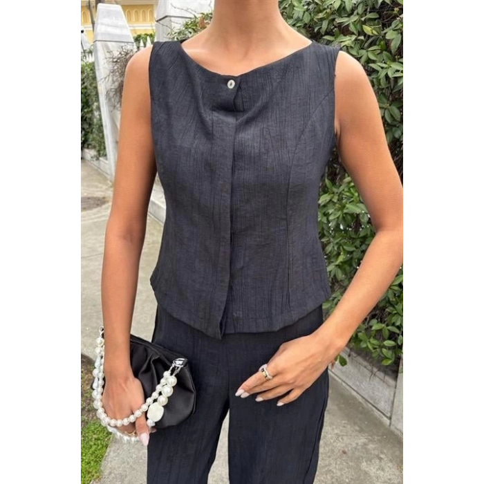 Sıfır Kollu Bluz Batik Desenli Pantolon İkili Takım 10181-08