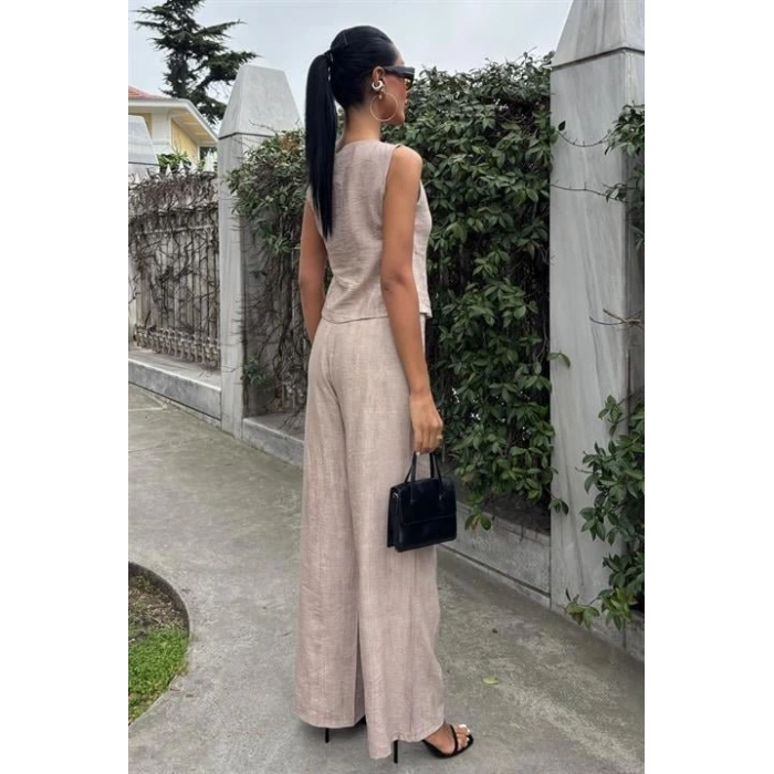 Sıfır Kollu Bluz Batik Desenli Pantolon İkili Takım 10181-08