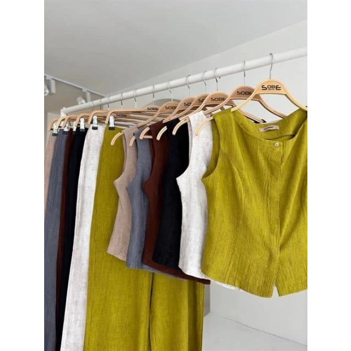 Sıfır Kollu Bluz Batik Desenli Pantolon İkili Takım 10181-08