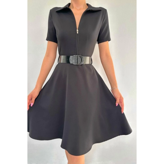 Siyah Kemerli Spor Elbise