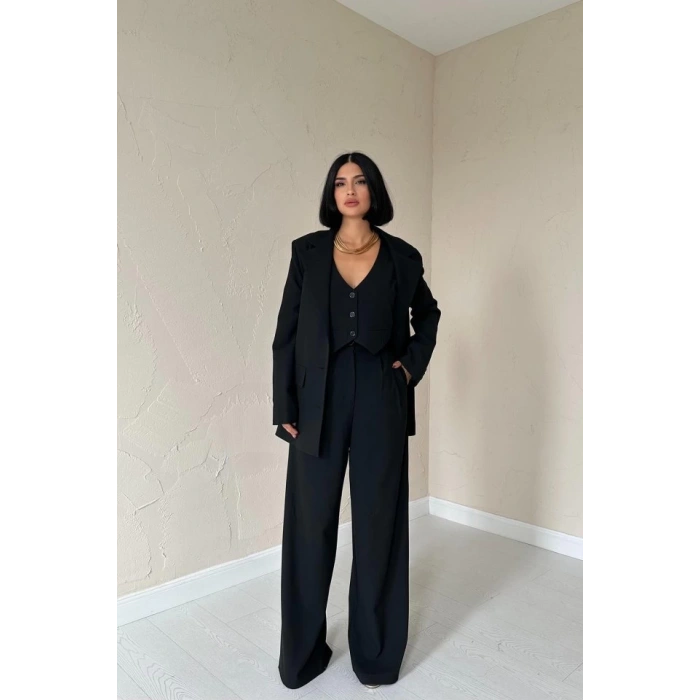 Siyah Klas Ceket Ve Yelek Ve Pantolon Takım