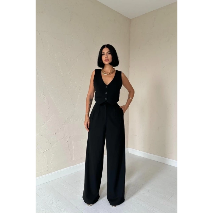 Siyah Klas Ceket Ve Yelek Ve Pantolon Takım