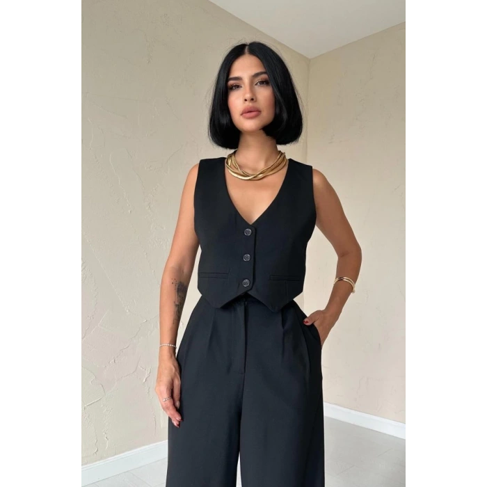 Siyah Klas Ceket Ve Yelek Ve Pantolon Takım