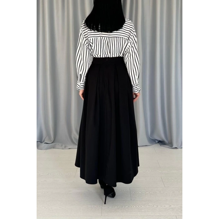 Siyah Uzun Pileli Etek