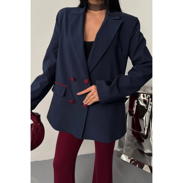 TASARIM CEKET KAPLAMA DÜĞMELİ - Lacivert