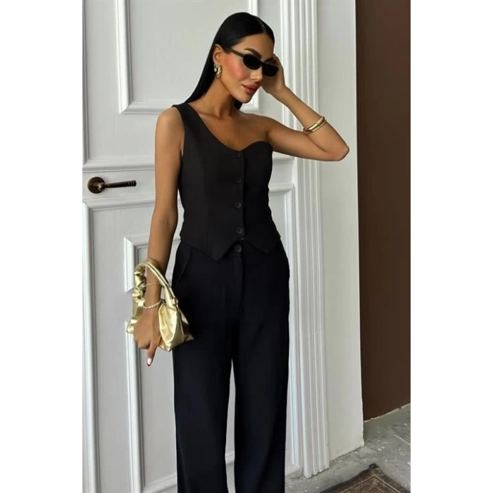 Tek Omuz Büstiyer Plazzo Pantolon Viscon Takım 10159