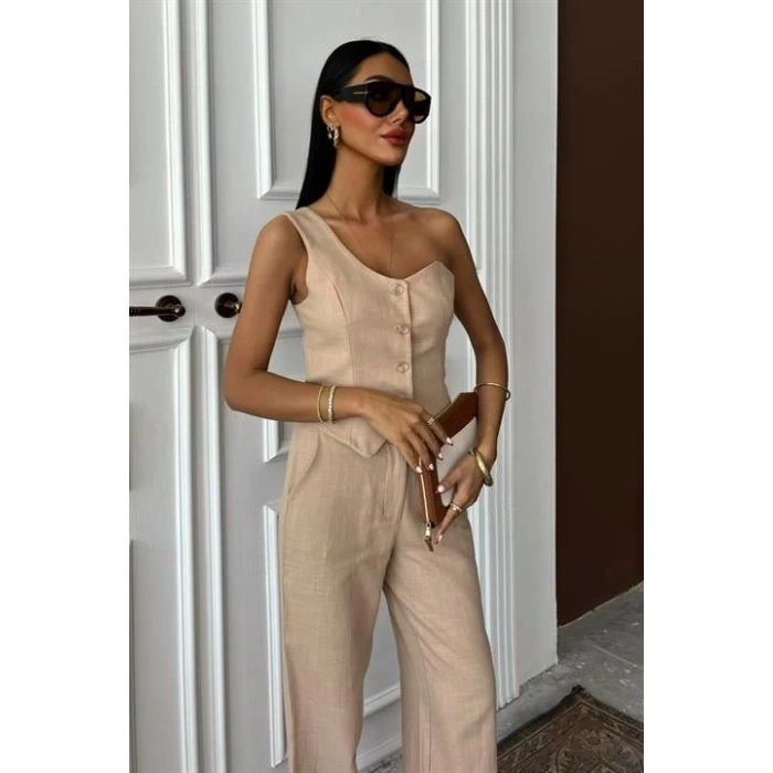 Tek Omuz Büstiyer Plazzo Pantolon Viscon Takım 10159