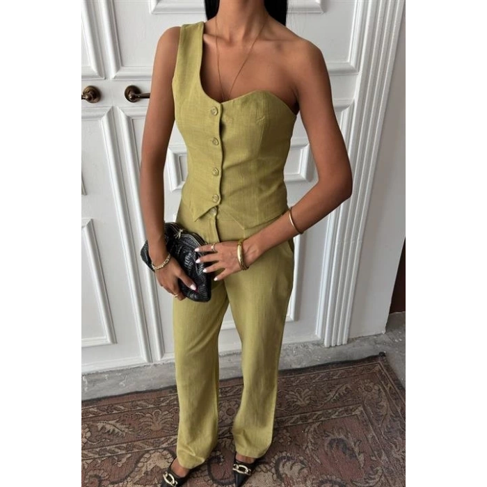 Tek Omuz Büstiyer Plazzo Pantolon Viscon Takım 10159