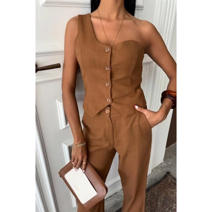 Tek Omuz Büstiyer Plazzo Pantolon Viscon Takım 10159