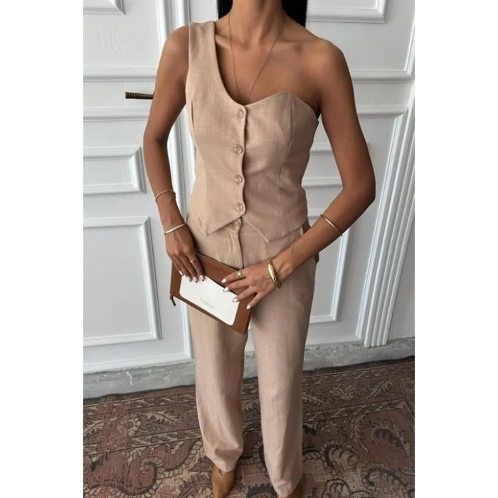 Tek Omuz Büstiyer Plazzo Pantolon Viscon Takım 10159