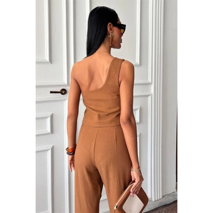 Tek Omuz Büstiyer Plazzo Pantolon Viscon Takım 10159