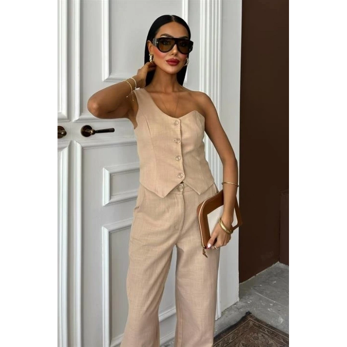 Tek Omuz Büstiyer Plazzo Pantolon Viscon Takım 10159