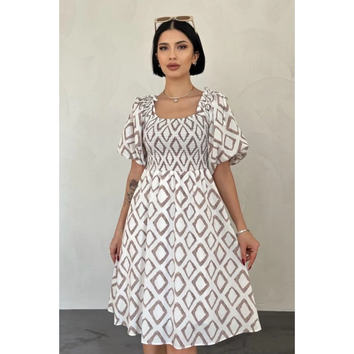 Vizon Kare Desenli Yazlık Elbise