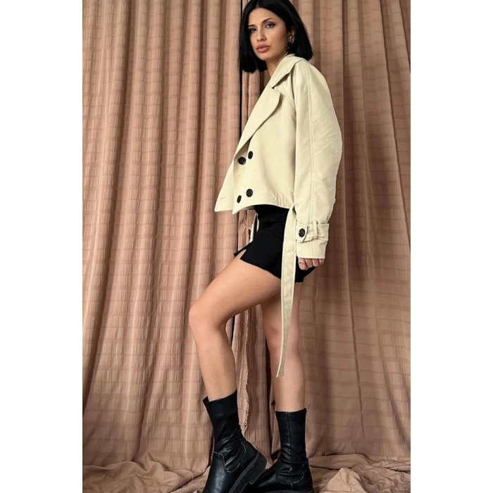 Vizon Kemerli Kısa Trech Ceket