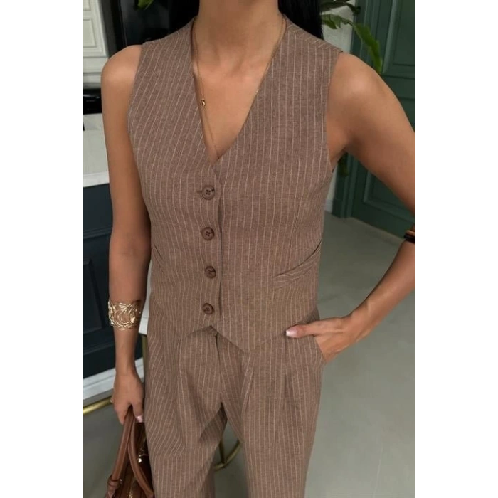 Yelek Ve Pantolon Çizgili Double Takım 10017