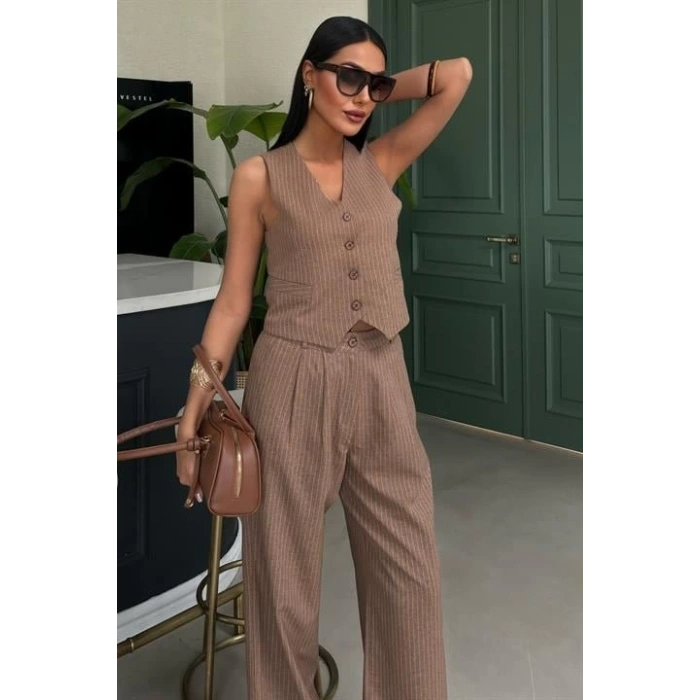 Yelek Ve Pantolon Çizgili Double Takım 10017