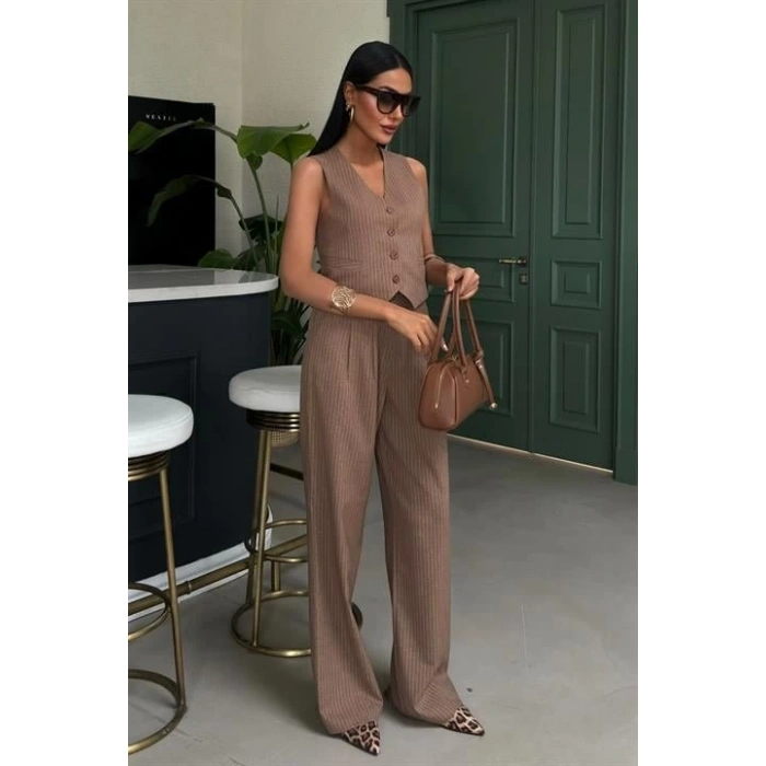 Yelek Ve Pantolon Çizgili Double Takım 10017
