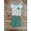 Ananas Baskılı Şort Tişört 2 Li Kız Erkek Bebek Takımı Yeşil