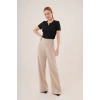 Bol Paça Yandan Fermuarlı Krem Kumaş Pantolon