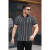 Erkek çizgili Fermuar Yakalı Kısa Kollu Tişört