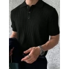 Erkek Kısa Kollu Yakalı Yakadan Düğmeli Triko Bluz
