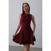Fiyonk Detay Sıfır Kollu Mini Elbise - Bordo
