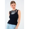 İçi Baskılı Halter Yaka Kaşkorse Atlet - Siyah