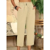 Kadın Bel Büzgü Ve Düğme Detay Kapri Keten Pantolon