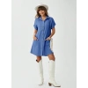 Kadın Cep Detay Müslin Kumaş Mini Gömlek Elbise