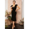 Kadın Kısa Kelebek Kollu Kruvaze Yaka Ithal Krep Midi Elbise