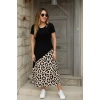 Kadın Kısa Kollu Bisiklet Yaka Leopar Detaylı Midi üst Viskon Alt Süprem Elbise