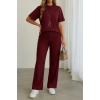 Kadın Kısa Kollu Bisiklet Yaka Omuzdan Düğmeli Viskon Iki Iplik Kısa Bluz Ve Pantolon Ikili Takım