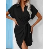 Kadın Kısa Kollu Yakalı Yandan Bağlamalı Dokuma Elbise