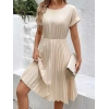 Kadın Kısa Kollu Yakası Açık Belden Lastikli Pileli Kısa Ithal Krep Elbise