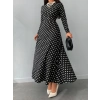 Kadın Siyah Tam Boy Beyaz Puantiyeli Elbise