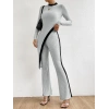 Kadın Uzun Kollu Bisiklet Yaka Asimetrik Kesim Bluz şardonlu Kaşkorse Bluz Ve Pantolon Ikili Takım