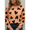 Kadın Uzun Kollu Bisiklet Yaka Kalp Desenli Iki Iplik Bluz