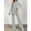 Kadın Uzun Kollu Bisiklet Yaka Yandan Yırtmaçlı şardonlu Kaşkorse Bluz Ve Pantolon Ikili Takım
