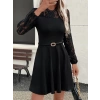 Kadın Uzun Kollu Dantelli Kloş Mini Ithal Krep Elbise